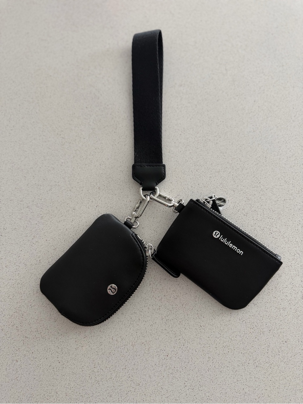 Lululemon Cactus Leather Dual Pouch Wristlet Black with Silver Hardware